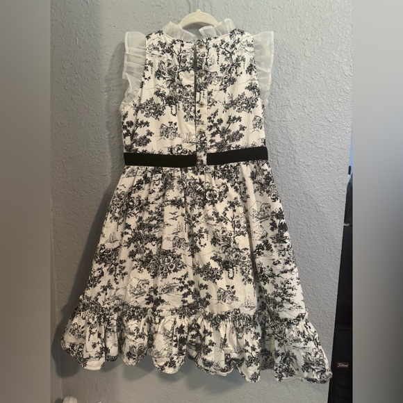 EUC Janie & Jack Black White Toille Dress With Ruffle Collar Velvet Sash - Picture 2 of 4